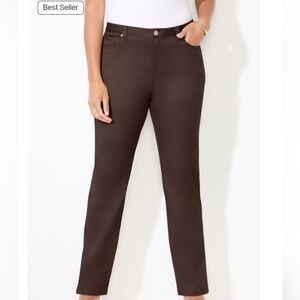 Catherines Women's Brown Sateen Stretch 5-Pocket Straught Leg Pants Size 16WP